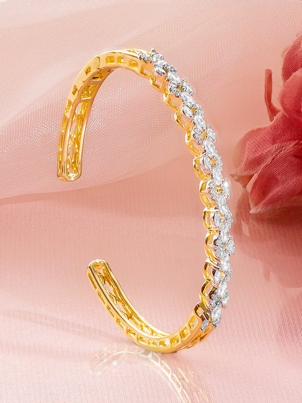 Rubans Women Brass Cubic Zirconia Handcrafted Gold-Plated Cuff Bracelet