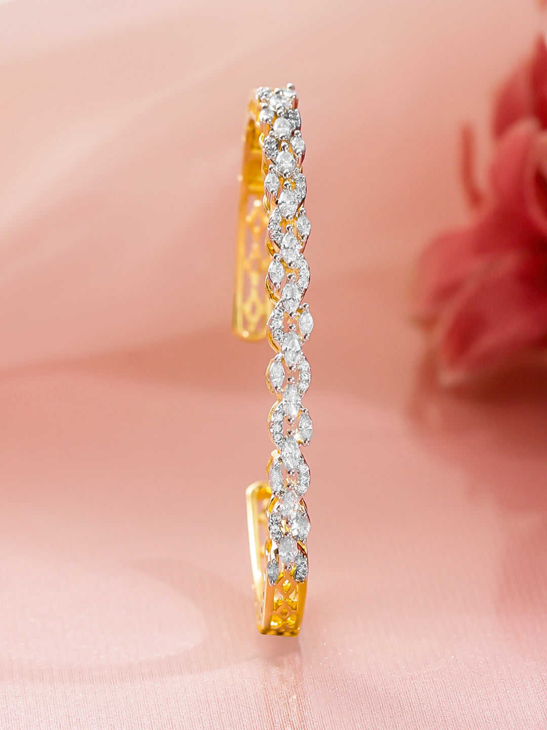 Rubans Women Brass Cubic Zirconia Handcrafted Gold-Plated Cuff Bracelet