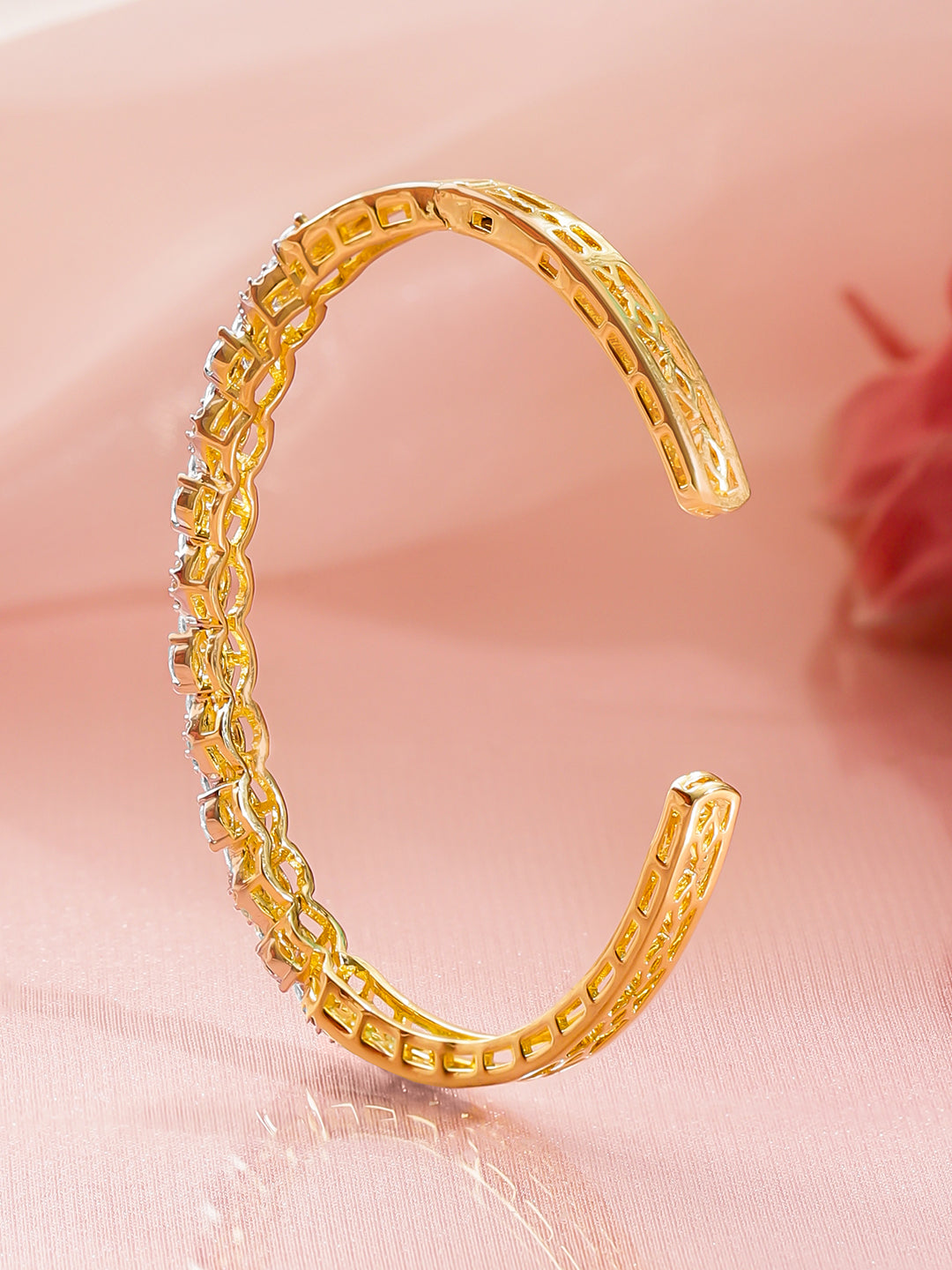 Rubans Women Brass Cubic Zirconia Handcrafted Gold-Plated Cuff Bracelet