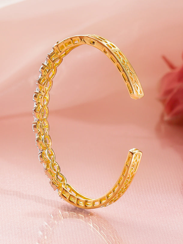 Rubans Women Brass Cubic Zirconia Handcrafted Gold-Plated Cuff Bracelet