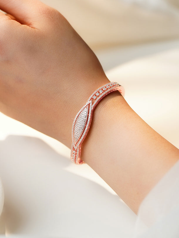 Rose Gold Curved Zirconia Evil Eye Bracelet