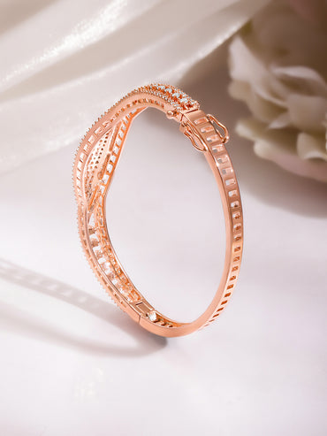 Rose Gold Curved Zirconia Evil Eye Bracelet