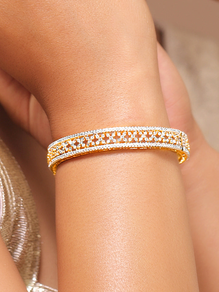 Rubans 18K Gold-Plated Dual-Tone Cubic Zirconia Studded Brass Bangle