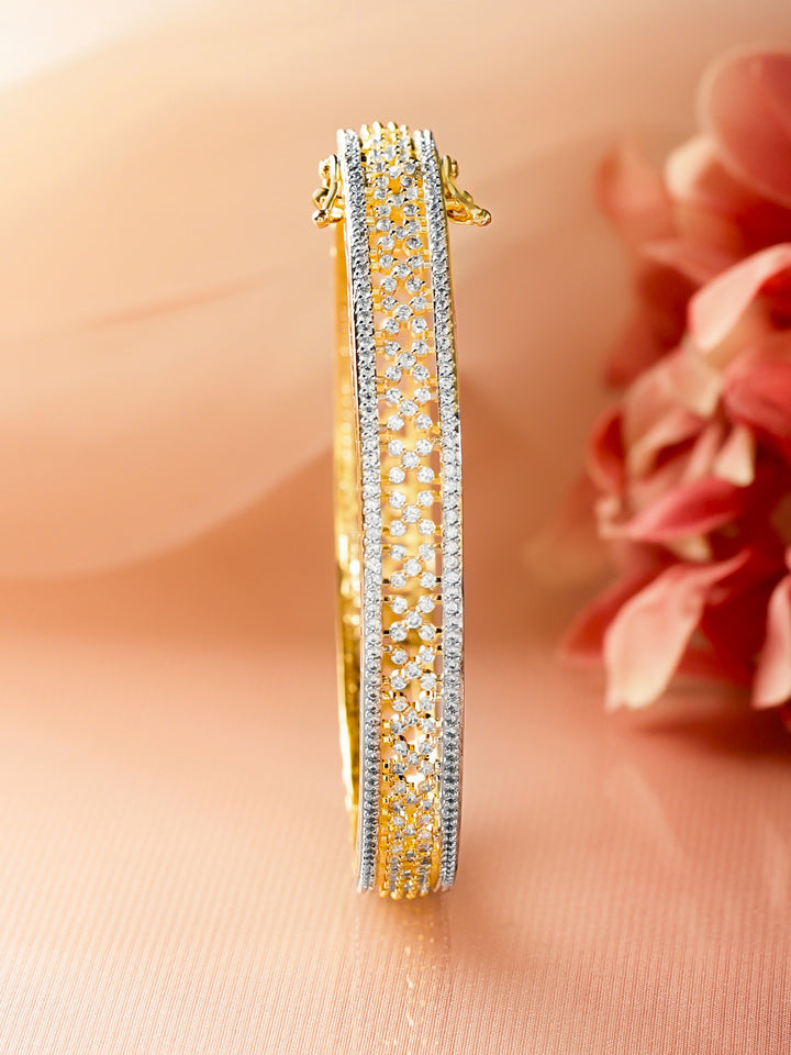 Rubans 18K Gold-Plated Dual-Tone Cubic Zirconia Studded Brass Bangle