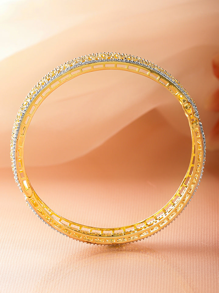Rubans 18K Gold-Plated Dual-Tone Cubic Zirconia Studded Brass Bangle