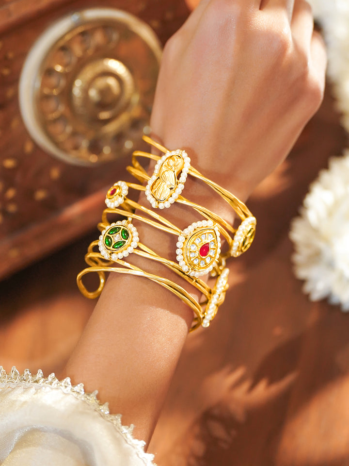 Festive Muse Kundan Pink-Green Bracelet