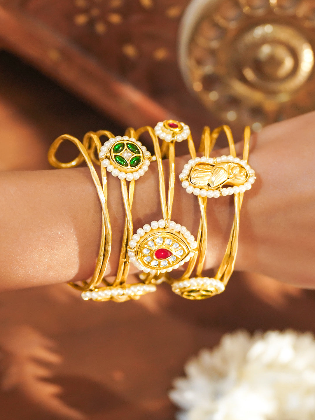 Festive Muse Kundan Pink-Green Bracelet