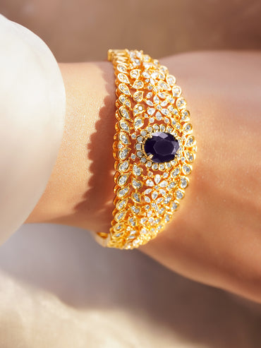 Blue Sapphire Sparkle Gold Statement Bracelet