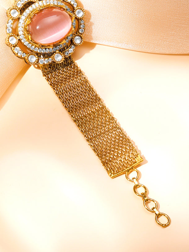 Elegant Pink Gemstone Mesh Statement Bracelet