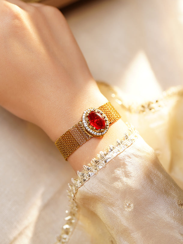 Lux Ruby Gemstone Mesh Statement Bracelet