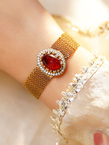 Lux Ruby Gemstone Mesh Statement Bracelet