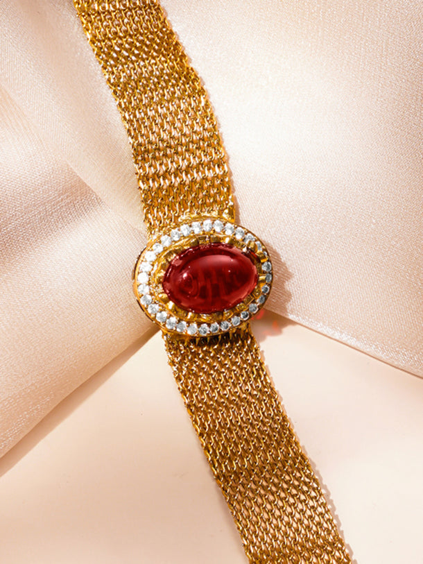 Lux Ruby Gemstone Mesh Statement Bracelet