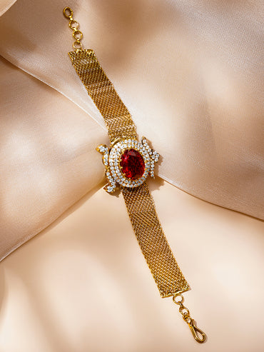 Luxe Ruby Gold Mesh Statement Bracelet