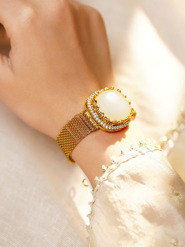 Moonstone Glow Mesh Statement Bracelet