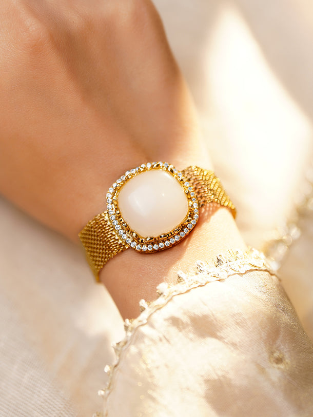 Moonstone Glow Mesh Statement Bracelet