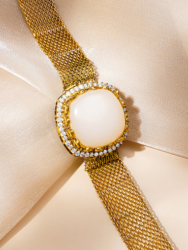 Moonstone Glow Mesh Statement Bracelet