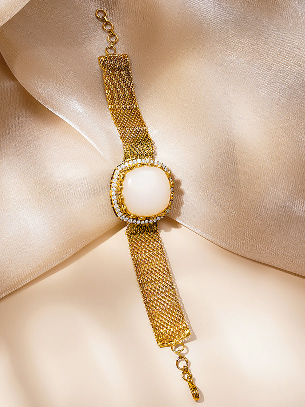 Moonstone Glow Mesh Statement Bracelet