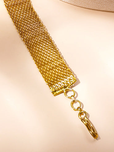 Emerald Elegance Gold Mesh Bracelet