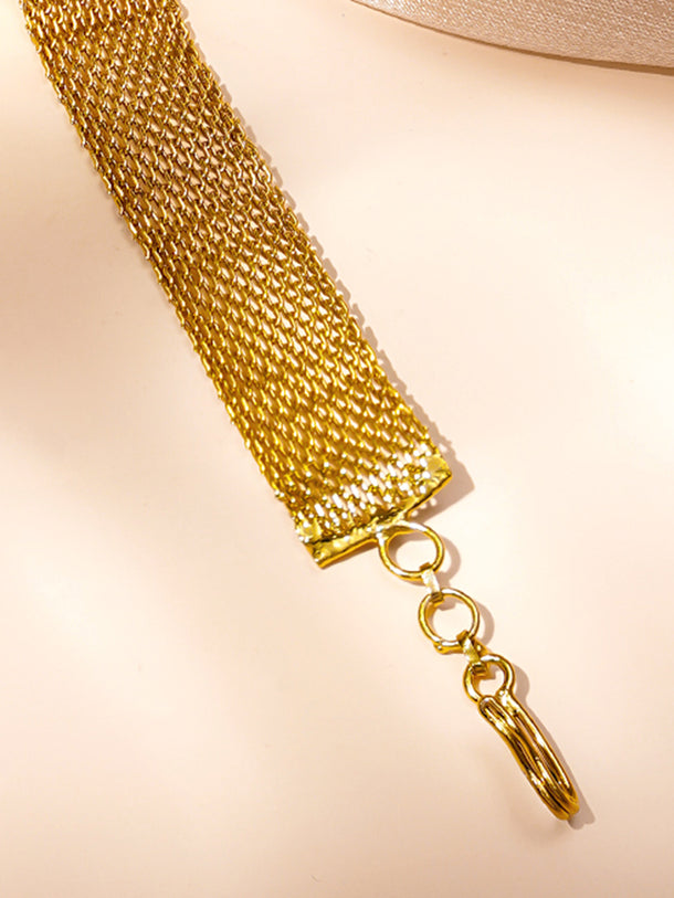 Emerald Elegance Gold Mesh Bracelet