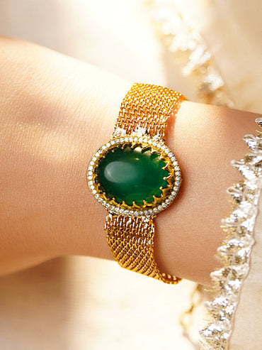 Bold Emerald Glow Mesh Bracelet