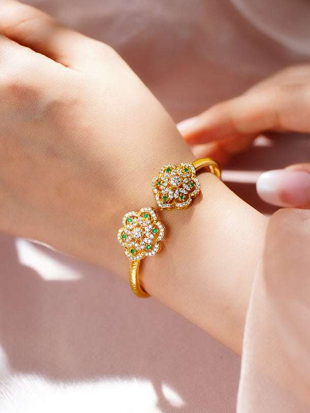Emerald Cubic Zirconia Floral Cluster Bracelet