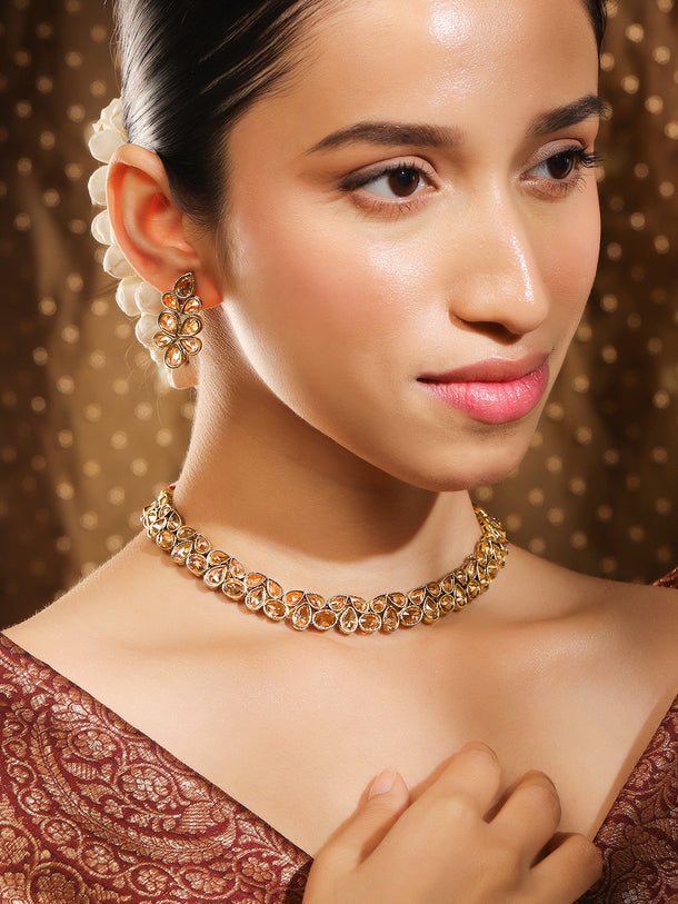 Rubans Gold-Plated Indian Traditional Kundan Necklace Set