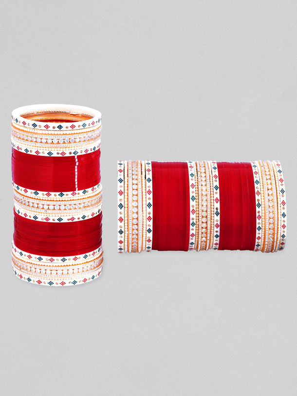 Rubans Set of 30 Silver-Plated American Diamond Studded Bridal Chuda Bangle Set