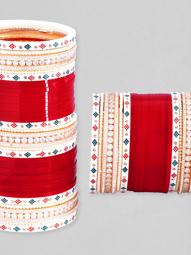 Rubans Set of 30 Silver-Plated American Diamond Studded Bridal Chuda Bangle Set