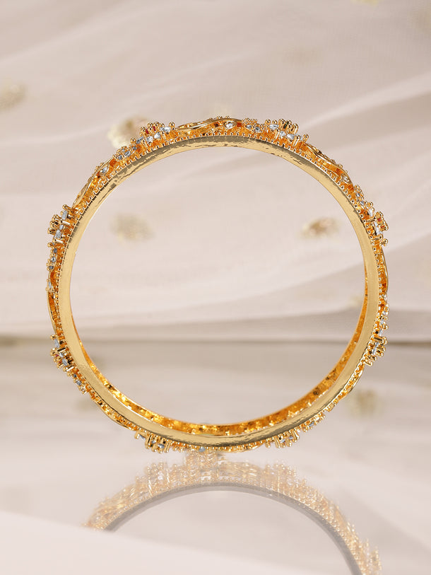 Rubans Set of 2, 22K Gold-Plated Ruby, Emerald & Cubic Zirconia Studded Handcrafted Bangles