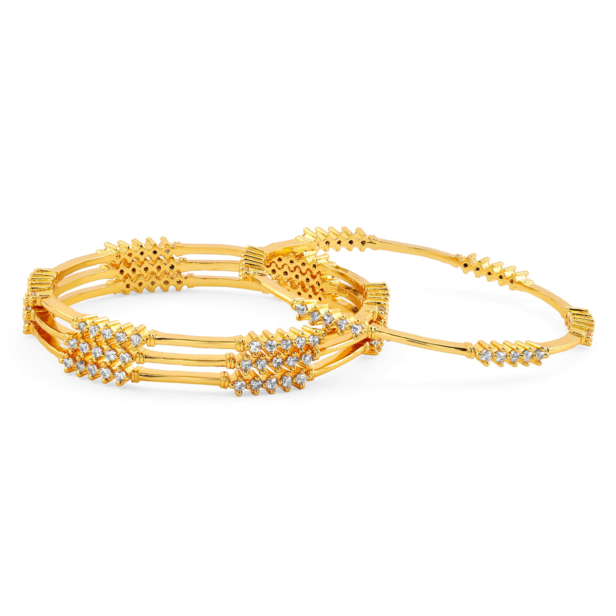 Rubans Set of 4, 22K Gold-Plated & White Cubic Zirconia Stone Studded Handcrafted Classic Bangles