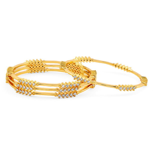 Rubans Set of 4, 22K Gold-Plated & White Cubic Zirconia Stone Studded Handcrafted Classic Bangles