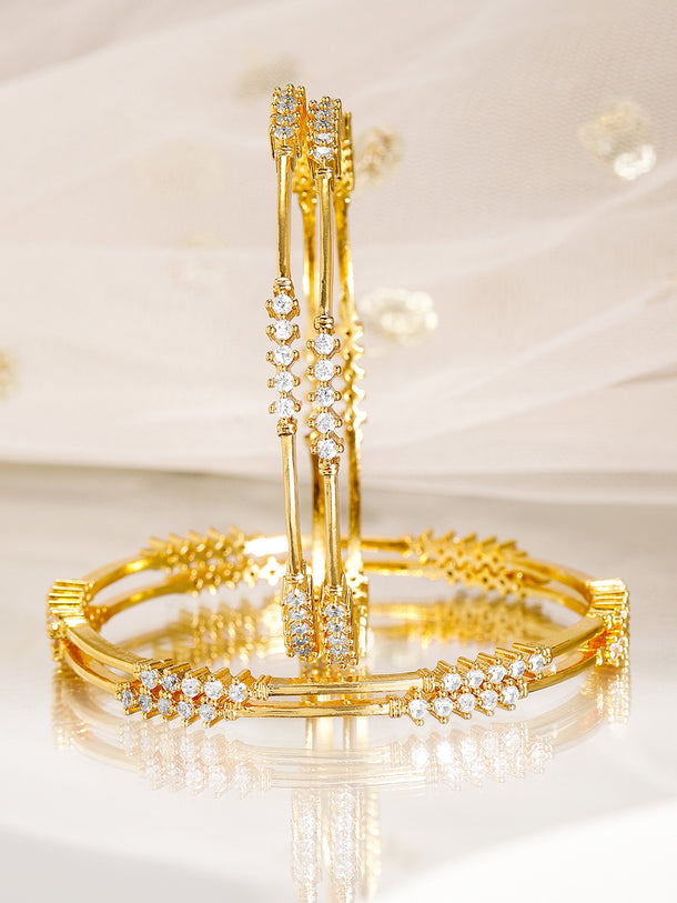 Rubans Set of 4, 22K Gold-Plated & Cubic Zirconia Studded Handcrafted Bangles