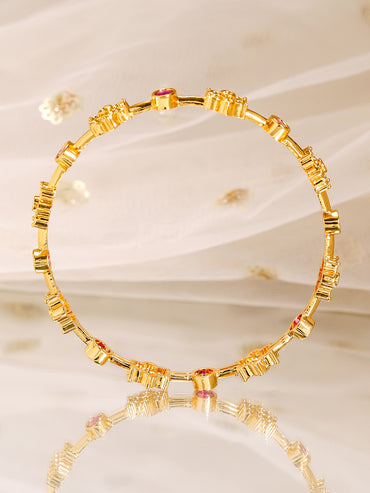 Rubans Set of 2, 22K Gold-Plated Ruby Pink & Cubic Zirconia Studded Handcrafted Bangles