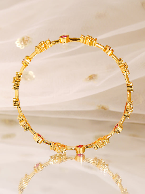 Rubans Set of 2, 22K Gold-Plated Ruby Pink & Cubic Zirconia Studded Handcrafted Bangles