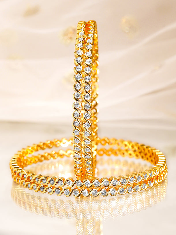 Rubans Set of 4, 22K Gold-Plated Cubic Zirconia Studded Handcrafted Bangles