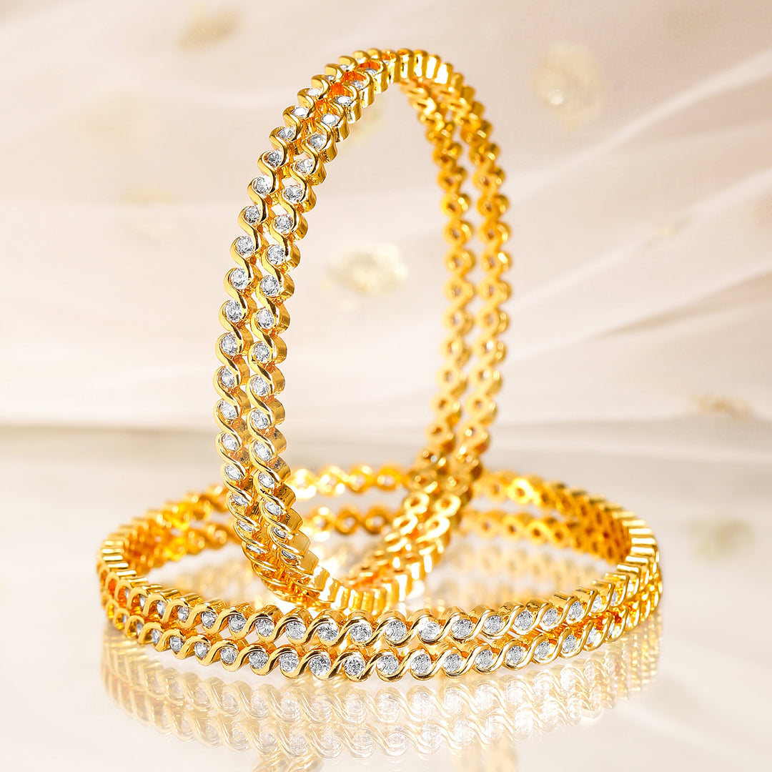 Rubans Set of 4, 22K Gold-Plated Cubic Zirconia Studded Handcrafted Bangles