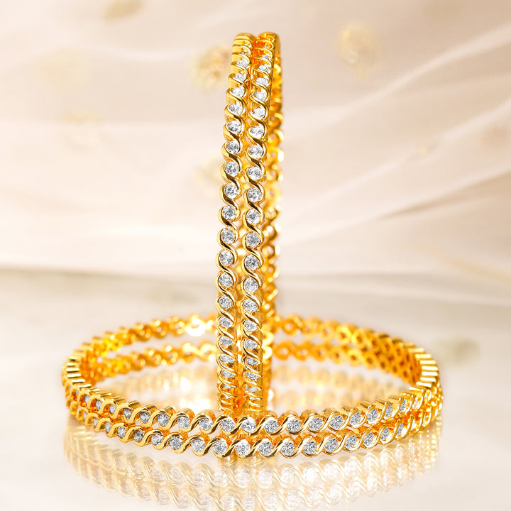 Rubans Set of 4, 22K Gold-Plated Cubic Zirconia Studded Handcrafted Bangles