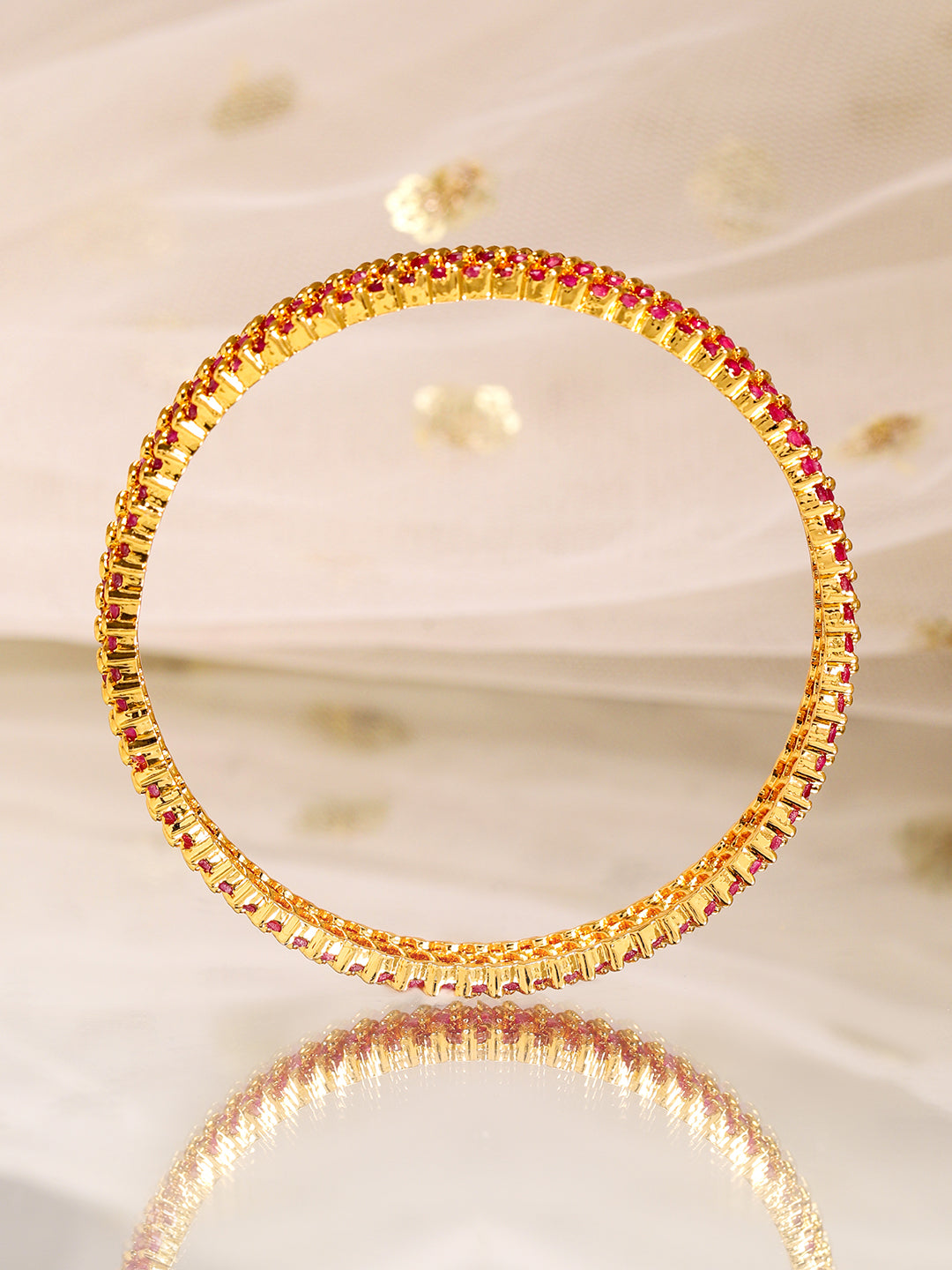 Rubans Set of 6, 22K Gold-Plated Ruby Pink Stone Studded Handcrafted Bangles