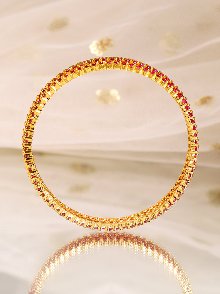Rubans Set of 6, 22K Gold-Plated Ruby Pink Stone Studded Handcrafted Bangles