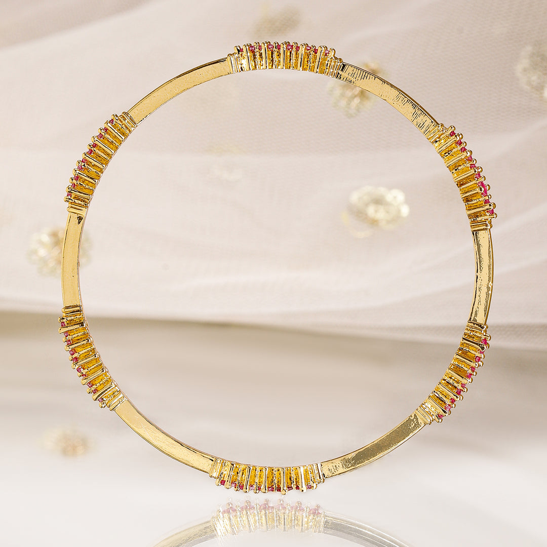 Rubans Set of 4, 22K Gold-Plated Ruby Pink Stone Studded Handcrafted Bangles