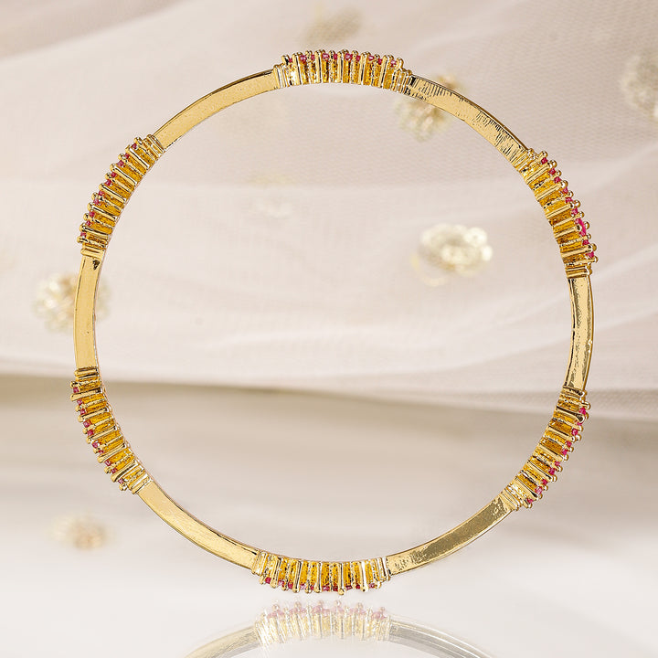 Rubans Set of 4, 22K Gold-Plated Ruby Pink Stone Studded Handcrafted Bangles