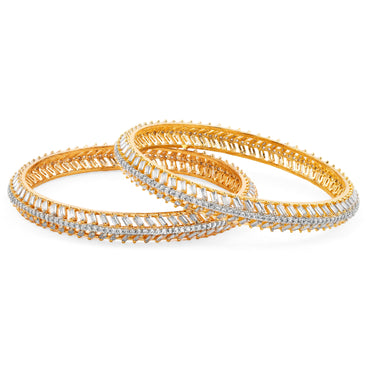 Rubans Set of 2 22K Gold-Plated Dual-Tone Cubic Zirconia Studded Handcrafted Premium Bangles