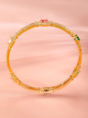 Rubans Set Of 2 22K Gold-Plated Multicolor Gemstone & Cubic Zirconia-Studded Bangles