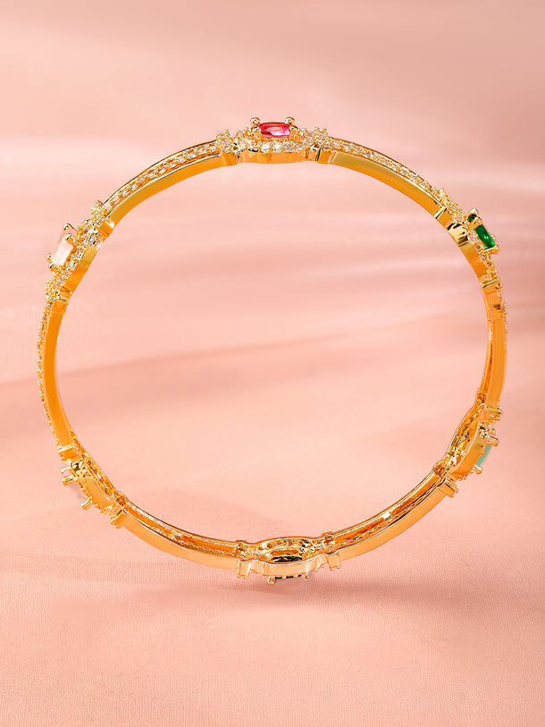 Rubans Set Of 2 22K Gold-Plated Multicolor Gemstone & Cubic Zirconia-Studded Bangles