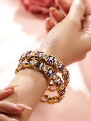 Rubans Set of 2 22K Gold-Plated Amethyst Purple AD & White Cubic Zirconia Studded Premium Bangles