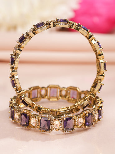 Rubans Set of 2 22K Gold-Plated Amethyst Purple AD & White Cubic Zirconia Studded Premium Bangles