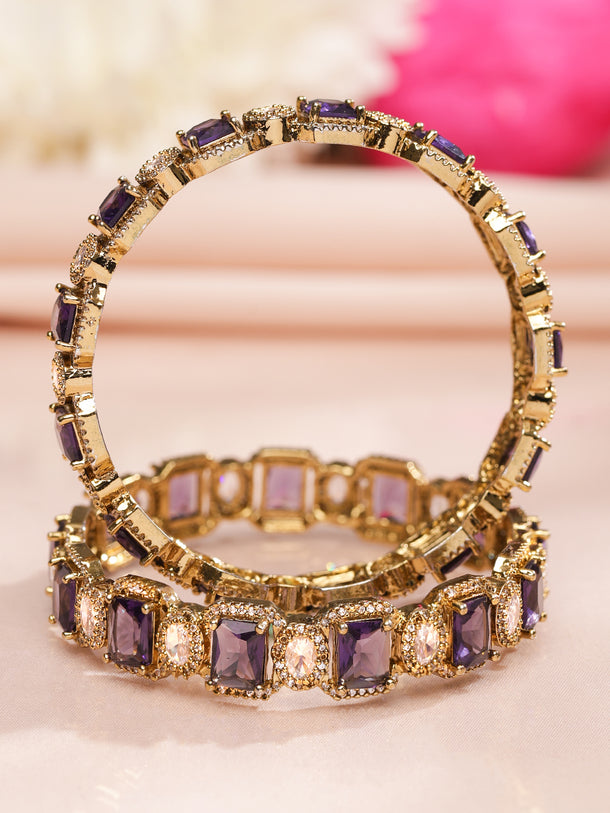 Rubans Set of 2 22K Gold-Plated Amethyst Purple AD & White Cubic Zirconia Studded Premium Bangles