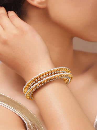 White Studded Gold Kundan Bangles Set Of 2
