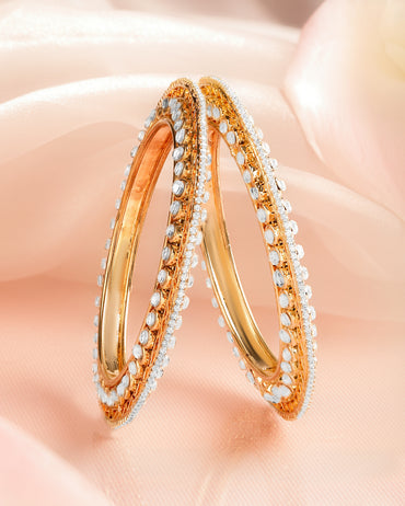 White Studded Gold Kundan Bangles Set Of 2