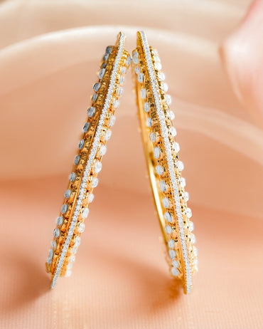 White Studded Gold Kundan Bangles Set Of 2